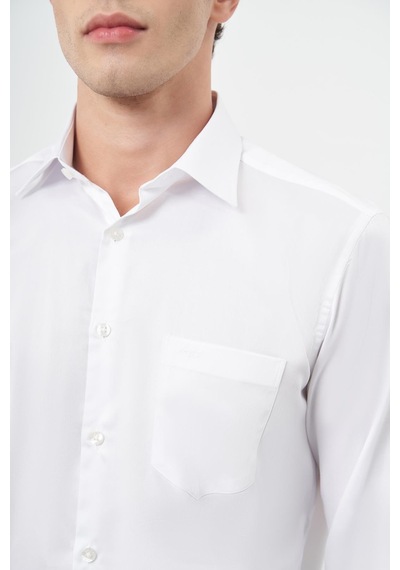 İmza Beyaz Uzun Kol Düz Bez Ayağı 041 Sert Yaka Classic Comfort Fit Gömlek 1004245323 Beyaz