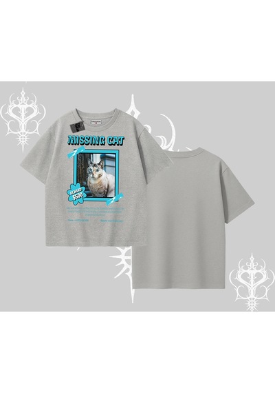 Tarzsokak Missing Cat Baskılı Oversize Tshirt Gri