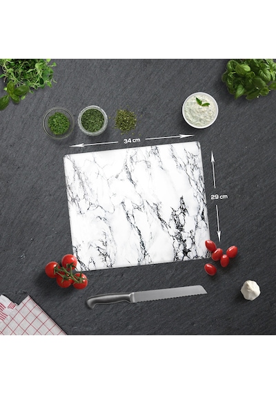 Decorita Beyaz Mermer Görünümlü Cam Kesme Tablası 29 x 34 CM