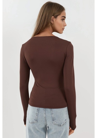 Hiccup Slim Fit Kare Yaka Esnek Üst Koyu Mocha Kahve