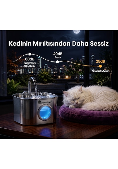 2.2l Otomatik Kedi Köpek İçin Paslanmaz Çelik Su Pınarı Su Seviyesi Göstergeli, Sessiz Su Sebili Ve Su Çeşmesi Türkiye Garantili