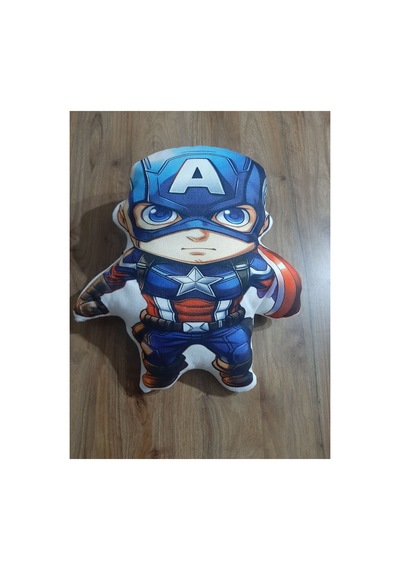 Captain America Desen Şekilli Tasarım Karakter Yastık Mavi