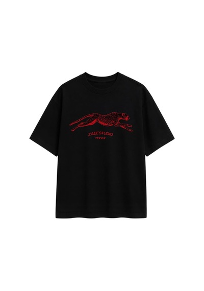 Zaee Cheetah Baskılı Oversize Tişört Siyah