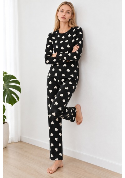 Kadın Desenli İkili Çok Renkli Rahat Pijama Takımı 4826