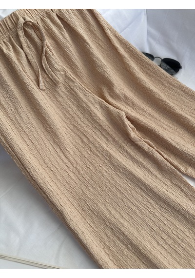 Intive Cool Comfort Waffle Kumaş Pamuklu Nefes Alabilir Basic Yazlık Jogger Pantolon Cepsiz Bej