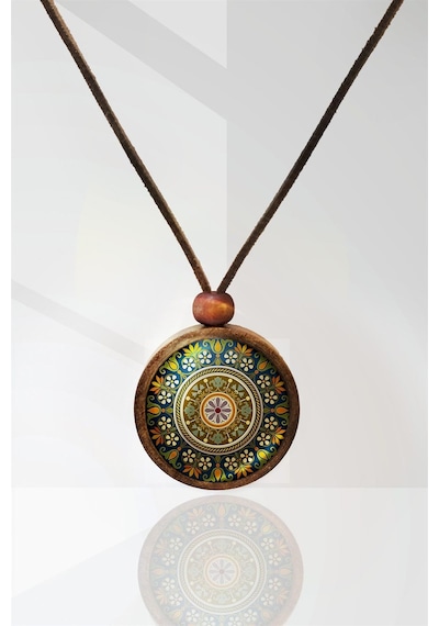 Mandala Ahşap Kolye N11.29029 Gri