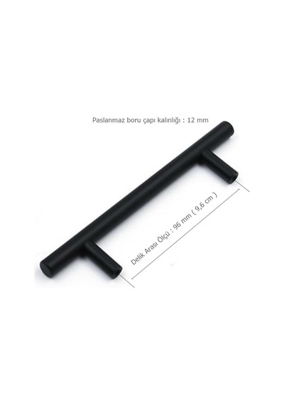 Alüminyum Paslanmaz Mat Siyah 96 mm Mobilya Kulp Çap :12 mm