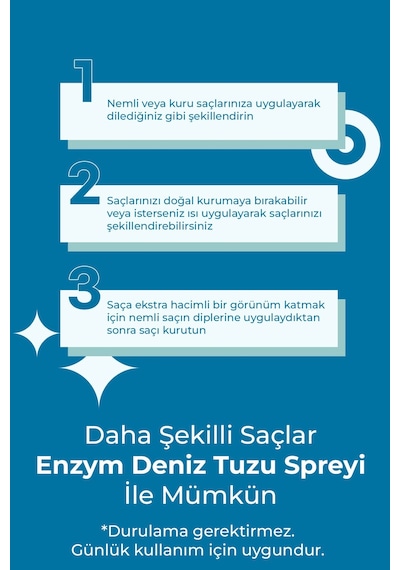 Enzym Cosmetıcs Hacim Ve Dolgunluk Veren, Saç Şekillendirici Deniz Tuzu Saç Bakım Spreyi 200 Ml