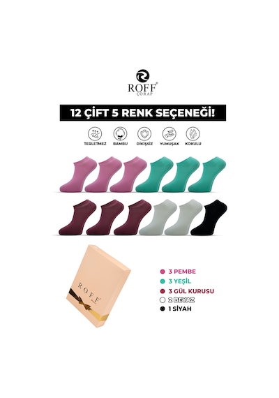12 Çift 5 Renk Seçeneği İle Kadın Bambu Renkli Patik Wolk Çok Renkli