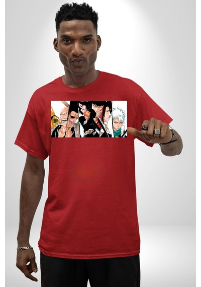 Bleach Anime Pamuklu Bisiklet Yaka Unisex Oversize Boyfriend Dijital Baskılı Kırmızı T-shirt Kırmızı