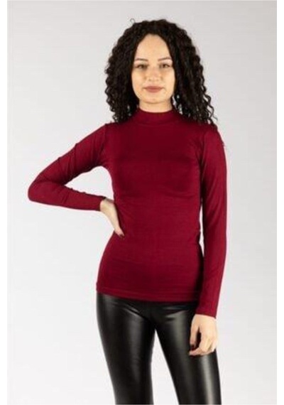 Genel Markalar Kadın Bordo Uzun Kollu Yarım Balıkçı Likralı Penye Body Bordo Bordo
