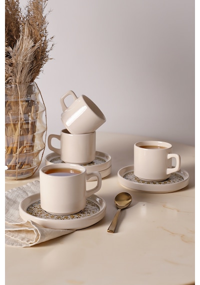 Keramika Timeless Brown Stackable Çay Takımı 8 Parça 4 Kişilik 21973 Krem