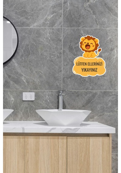 Minik Aslan Sticker Lütfen Ellerinizi Yıkayınız Etiketi