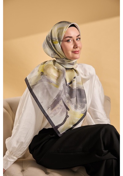Silk Home Twill İpek Petal Eşarp Antrasit 90x90 Çok Renkli
