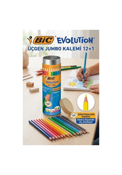12 Li Jumbo Kuru Boya Kalemi Teneke Kutu 1 Paket Bic Kalın 12 Renk Jumbo Kuruboya Tam Boy Renkli Kalem Çok Renkli