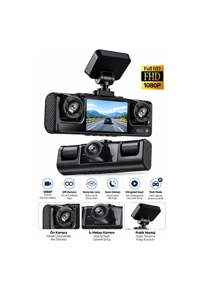 1080p Full Hd Çift Kameralı Araç Kamerası - Geniş Açılı Çok Renkli