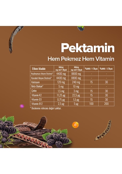 Zühre Ana Pektamin Karadut Keçiboynuzu ve Andız Pekmezi Karışımı Vitamin Takviyeli 250 ML