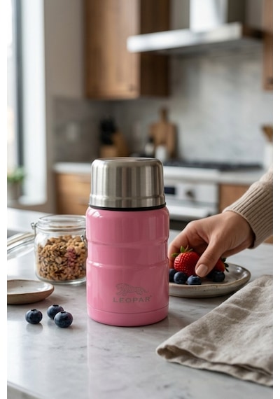 Cooker Leopar 500 Ml Kaşıklı Yemek Termosu Yk1829 Pembe