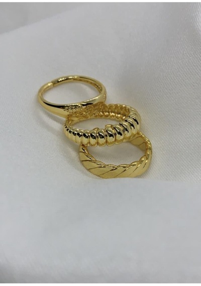 Gold Renk 3'lü Yüzük Seti Kararma Ve Paslanma Yapmaz Diğer