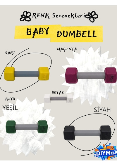 Dambıl Bebek Çıngırağı Fitness Temalı Oyuncak Dumbell 14 CM Yenidoğan - Beyaz