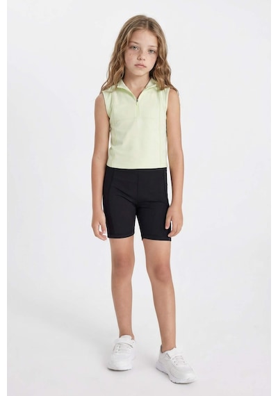 DeFacto Kız Çocuk Slim Fit Dar Kesim Polo Yaka Fermuarlı Basic Düz Kolsuz Tişört D3555A824SMGN1158 Yeşil