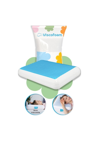 Viscofoam Lüks Terletmeyen Ortopedik Yastık Serinleten Visco Yastık Jelli Yastık 60x40x11cm