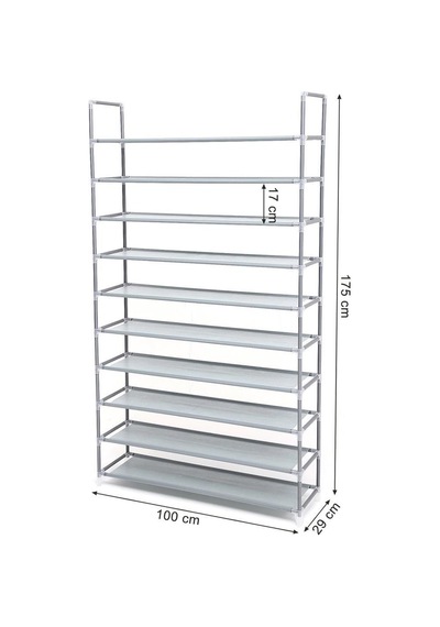 Songmics 10 Katlı Ayakkabı Rafı, 100x29x175 Cm, Gri, Lsr10g
