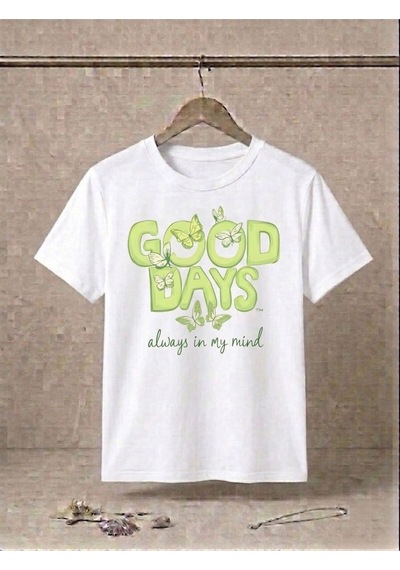 Good Days Kelebek Baskılı Kompakt T-shirt Beyaz