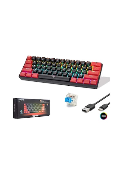 Hadron Mofan Mf1701br Gaming Mekanik Rgb Klavye Blue Switch - Siyah Kırmızı