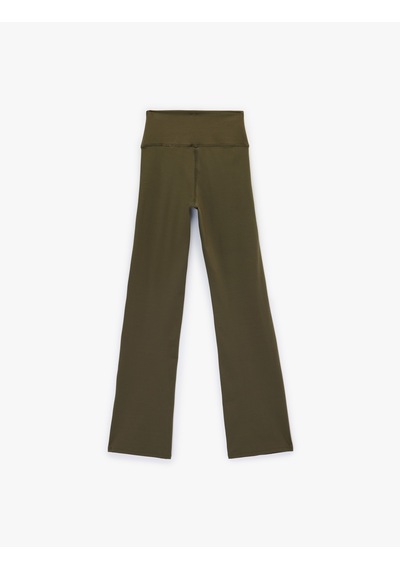 Koton Slim Fit Yüksek Bel İspanyol Paça Spor Tayt Haki 6wak40330nk Haki