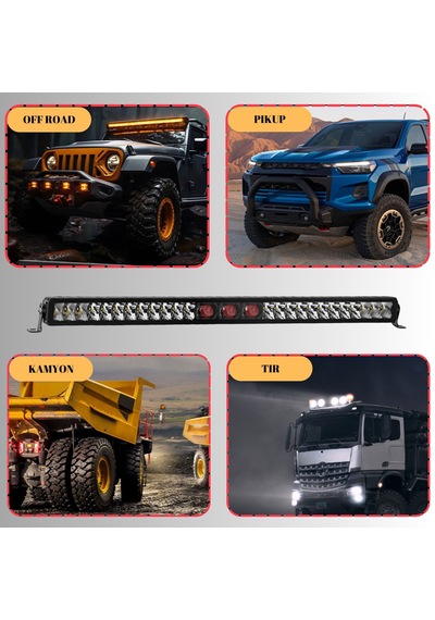 Off-road Premium Tavan Led Bar 105 Cm Beyaz Işık Projektör Kırmızı Göz Gündüz Led Metal Gövde