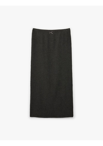 Koton Bürümcük Kumaş Slim Fit Fiyonk Detaylı Midi Etek Antrasit 6sak10209ek