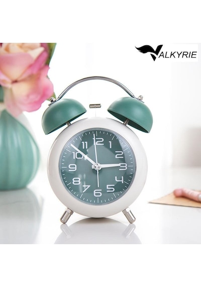 Valkyrie Akar Saniyeli Analog Yüksek Sesli Şirin Masa Saati Alarmlı Işıklı Dakik Çift Çanlı Yeşil
