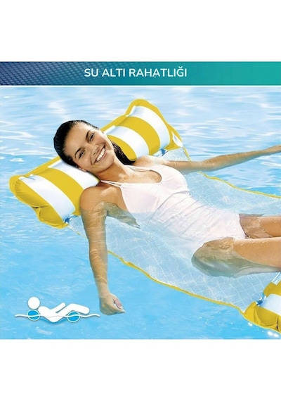 Hava Yastıklı Fileli Şişme Havuz Koltuğu 4'ü 1 Arada Deniz Ve Havuz Yatağı Sarı