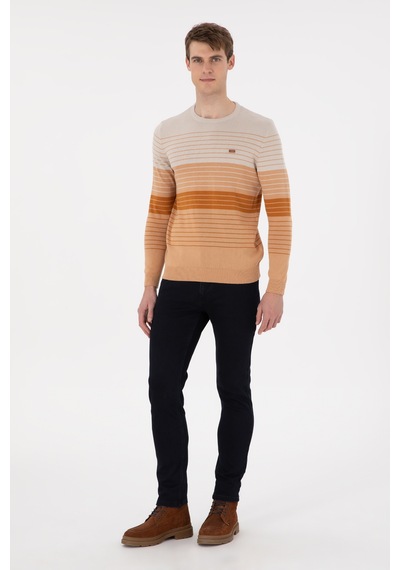 U.S. Polo Assn. Erkek Slim Fit Bisiklet Yaka Camel Kazak 50297071-VR015