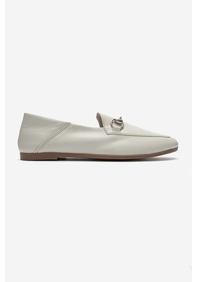 Luvi Shoes F03 Krem Cilt Hakiki Deri Kadın Loafer Ayakkabı