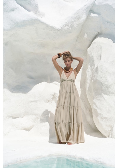 Mai Collection Mai Studios Co. Siena Haki Askılı Uzun Elbise Haki