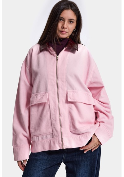 Kadın 6w6-98 Oversize Velvet Kadife Kumaş Deri Detaylı Tasarım Ceket Pembe