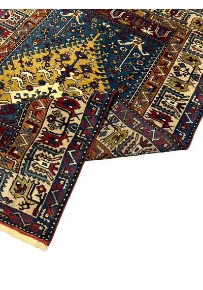 El Dokuma Sıfır Yahyalı Halısı 112x180 Mavi Yeşil Kök Boya %100 Yün Halı