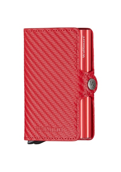 Walsmart Twin Carbon Akıllı Mekanizmalı Deri Cüzdan Kırmızı