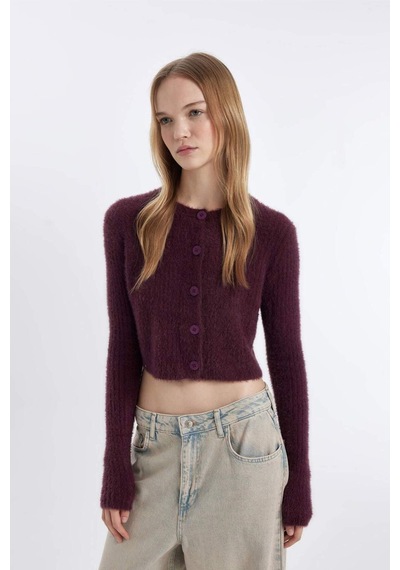 Defacto Coool Slim Fit Dar Kesim Bisiklet Yaka Triko Hırka Z9318az24wnbr304 Bordo