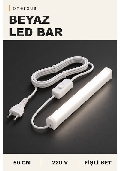 Onerous 50 Cm 220v Beyaz Led Bar, Anahtarlı, Fişli, Yapışkanlı