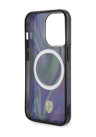 Apple Uyumlu iPhone 15 Pro Kılıf Ferrari Lisanslı Magsafe Transparan Renk Geçişli Iridescent Kapak Siyah