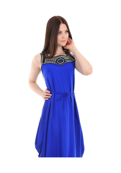 Bigdart 1512 Önü Nakışlı Elbise - Saks 001