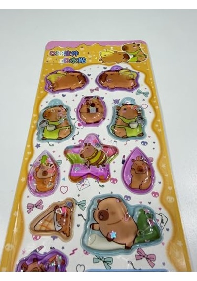 Capybara Temalı, Kabartmalı, 3d, Sulu, Simli Ve Boncuklu Sticker - Etiket No2 Abanoz