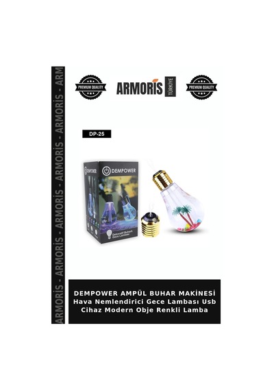 Dempower Ampül Buhar Makinesi Hava Nemlendirici Gece Lambası Usb Cihaz Modern Obje Renkli Lamba