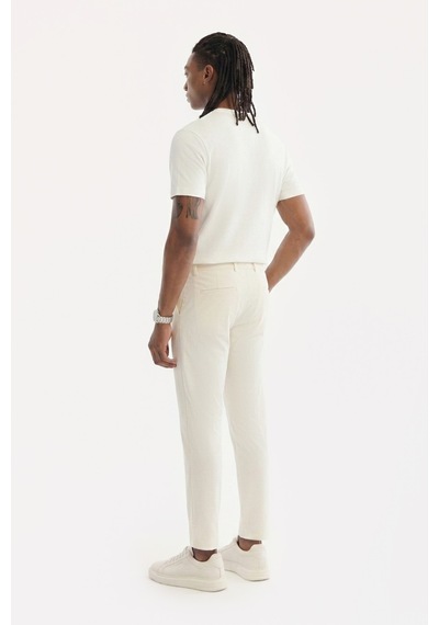 Avva Erkek Kırık Beyaz Yanı Lastikli Kırışmaz Teknik Kumaş Slim Fit Chino Pantolon A61y3077