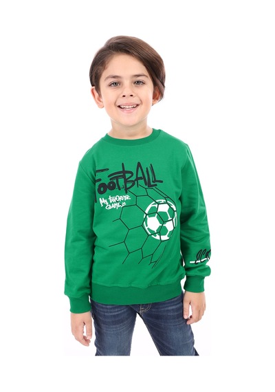 Toontoy Kids Toontoy Erkek Çocuk Baskılı Sweatshirt Çimen Yeşili