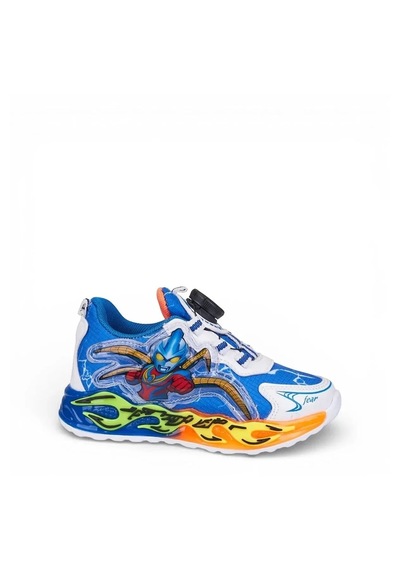 Zacoz Erkek Çocuk Akıllı Bağcıklı Ateş Desenli Spor Sneaker Ayakkabı Beyaz - Mavi