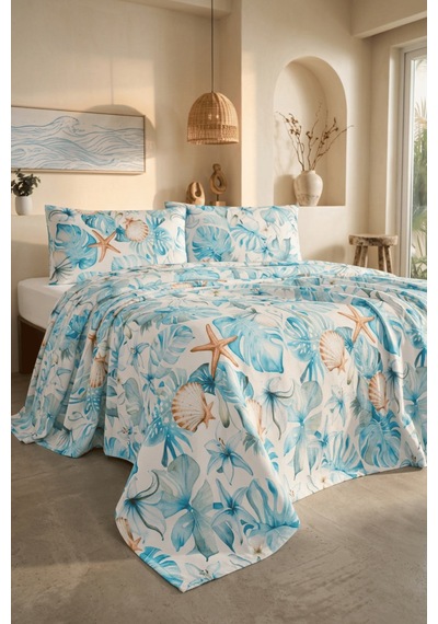 La Notte Sea Marine Çift Kişilik 4 Parça Pike Takımı 210x230 + 160x200 + 2/50x70 Cm Çok Renkli